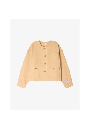 Womens Sandro Branded Round-Neck Denim Jacket