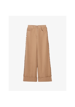 Womens Claudie Pierlot Ruffle Wide-Leg Cotton-Blend Trousers