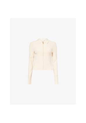 Womens Victoria Beckham Long-Sleeve Zip-Up Rib-Knit Polo Top