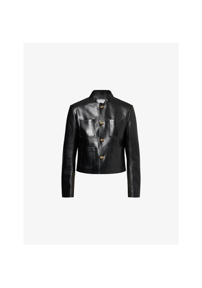 Womens Bottega Veneta Knot Patch-Pocket Leather Jacket