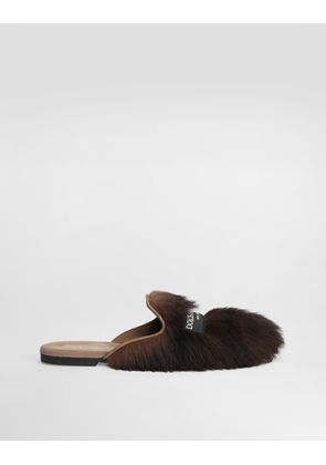 Dolce & Gabbana Shearling And Suede Slippers - Woman Slides And Mules Brown 36