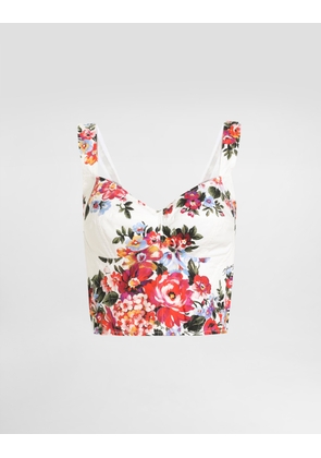 Dolce & Gabbana Flower Bouquet-print Cotton Bustier Top - Woman Shirts And Tops Multicolor 46