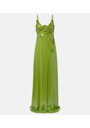 Oscar de la Renta Floral-applique sequined jersey gown