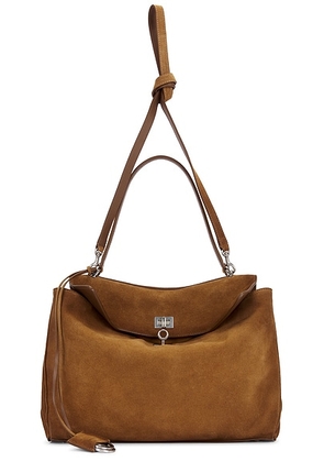 Balenciaga Rodeo Medium Suede Top Handle Bag in Camel - Tan. Size all.