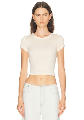 Enza Costa Supima Baby Rib Cropped Tee in Flan - Lemon. Size L (also in M, S, XL, XS).