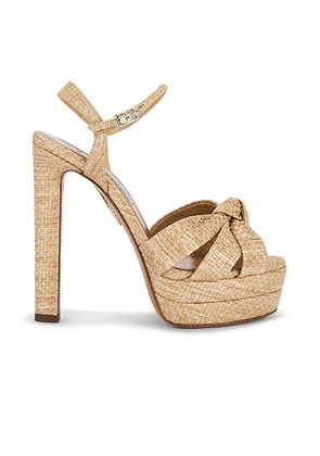 Aquazzura Nina Sanda Plateau 130 Sandal in Threadlight Raffia & Silver - Beige. Size 36.5 (also in 37, 37.5, 38, 38.5, 39, 39.5).