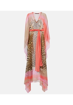 Roberto Cavalli Printed belted silk kaftan