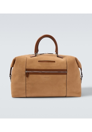 Kiton Leather-trimmed suede duffel bag