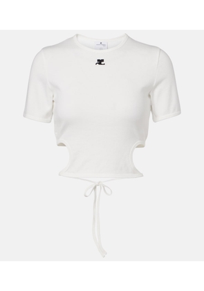 Courreges Logo cutout tie-back cotton crop top