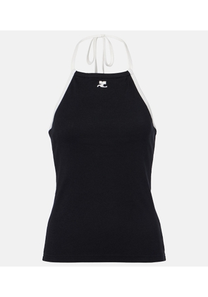 Courreges Logo tie-back cotton halterneck top