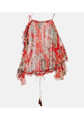 Etro Printed one-shoulder ruffled silk top
