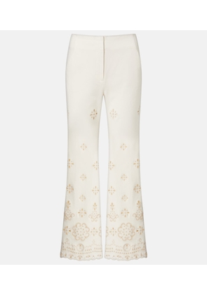 Veronica Beard Komi eyelet cotton twill flared pants