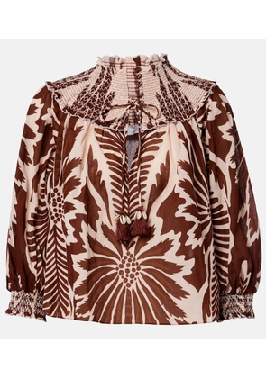 Poupette St Barth Ysee printed smocked cotton blouse