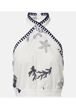 Poupette St Barth Suma ruffled open-back cotton crop top