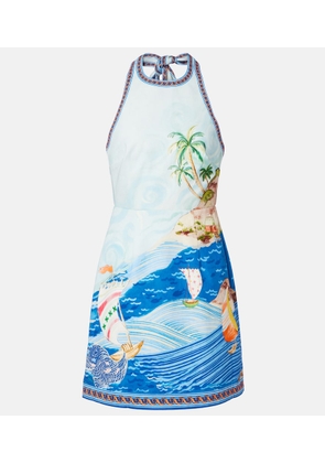 Alemais Island printed halterneck cotton minidress
