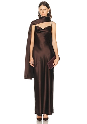 NICHOLAS Nelia Maxi Cape Slip Dress in Espresso - Chocolate. Size 0 (also in 2, 4, 6, 8).