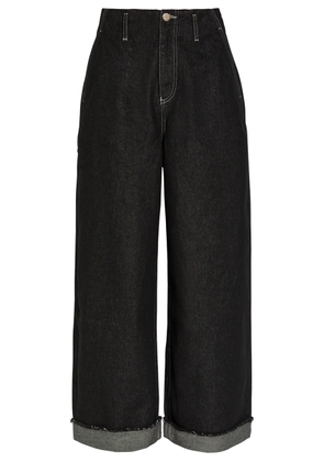 Damson Madder Pascal Turn-up Wide-leg Jeans - Black - 24 (W24 / UK6 / XS)