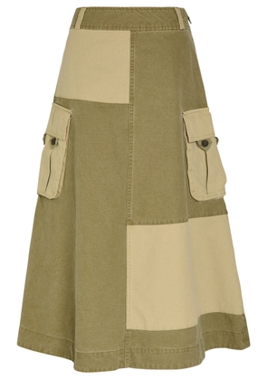 Damson Madder Marcelle Barn Cotton Canvas Midi Skirt - Green - 12 (UK12 / M)
