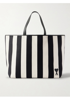 AMI PARIS - Ami De Coeur Striped Leather-trimmed Cotton-canvas Tote - Multi - One size