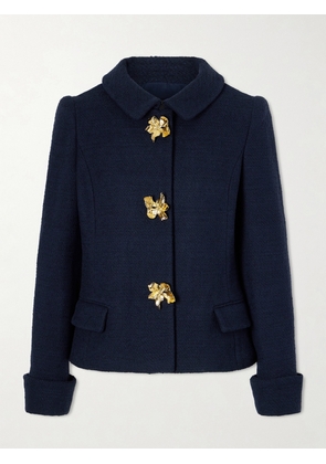 Oscar de la Renta - Embellished Cotton And Wool-blend Tweed Jacket - Blue - US0,US2,US4,US6,US8,US10