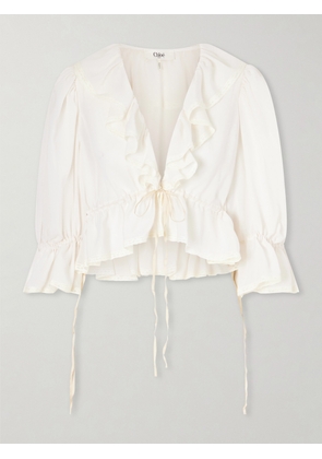 Chloé - Lace-trimmed Ruffled Silk-georgette Blouse - White - FR 34,FR 36,FR 38,FR 40,FR 42,FR 44