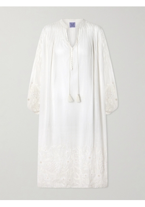 Thierry Colson - Guise Tasseled Pleated Embroidered Cotton-voile Midi Dress - White - 2 (L-XL),1 (XS-M)