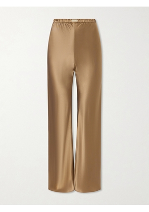 Comme Si - Appliquéd Silk-charmeuse Straight-leg Pants - Brown - x small,small,medium,large,x large