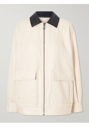 Anine Bing - Holden Leather-trimmed Cotton Twill Jacket - Ecru - x small,small,medium,large