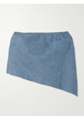 Deiji Studios - Line Strapless Asymmetric Striped Organic Linen Top - Blue - xx small,x small,small,medium,large,x large