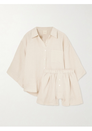 Deiji Studios - 03 Linen Shirt And Shorts Set - Cream - XS,SM