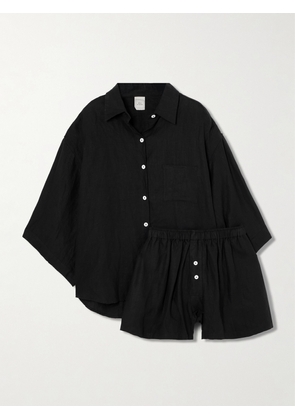 Deiji Studios - 03 Linen Shirt And Shorts Set - Black - XS,SM