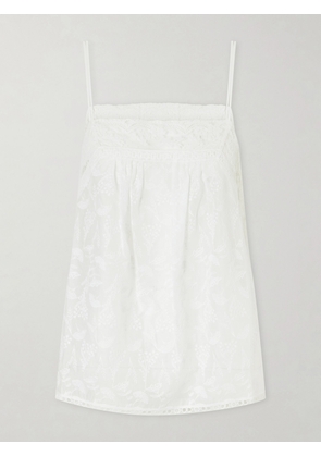 Eres - Amande Embroidered Lace-trimmed Cotton-blend Voile Top - White - small,medium,large