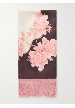 La DoubleJ - Fringed Floral-print Silk-twill Scarf - Pink - One size