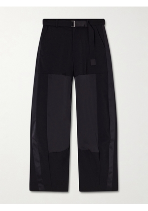 Sacai - Belted Paneled Wool Wide-leg Pants - Black - 0,1,2,3,4