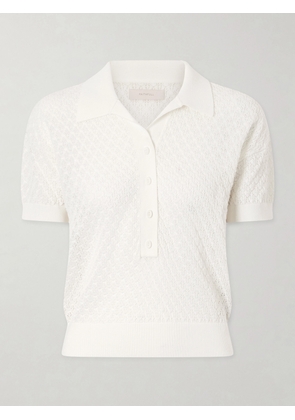 Faithfull - Lenna Pointelle-knit Cotton-blend Polo Shirt - White - x small,small,medium,large,x large,xx large