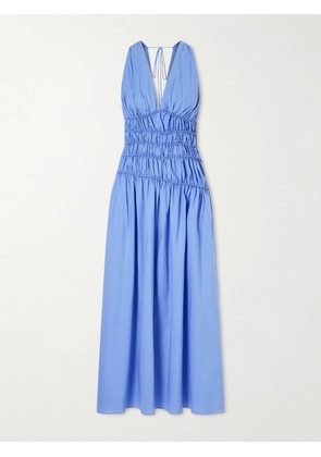 Faithfull - Saja Tie-detailed Ruched Cotton Maxi Dress - Blue - x small,small,medium,large,x large,xx large