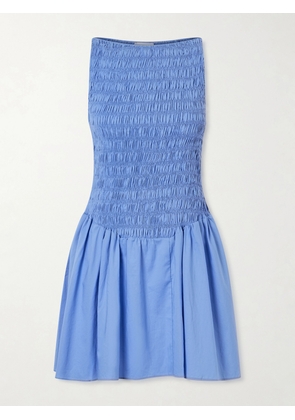 Faithfull - Martina Shirred Cotton Mini Dress - Blue - x small,small,medium,large,x large,xx large