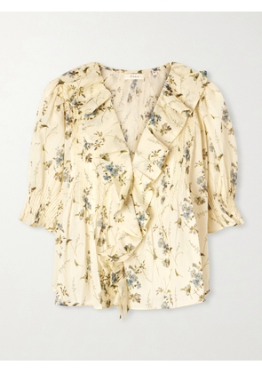 DÔEN - Henri Ruffled Pintucked Organic Cotton-voile Top - Yellow - xx small,x small,small,medium,large,x large,xx large