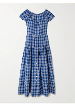 DÔEN - Valenne Tiered Checked Organic Cotton Midi Dress - Blue - xx small,x small,small,medium,large,x large,xx large