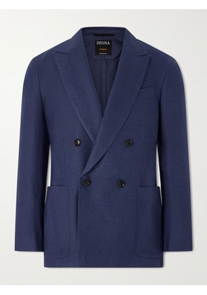 Zegna - Double-Breasted Linen, Wool and Silk-Blend Blazer - Men - Blue - IT 46