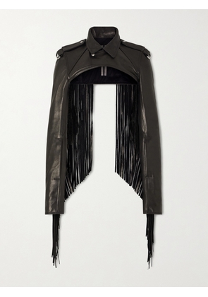 Rick Owens - Microbiker Cropped Fringed Leather Jacket - Men - Black - IT 48