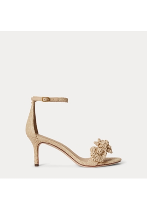Allie Mid-Heel Floral-Trim Raffia Sandal