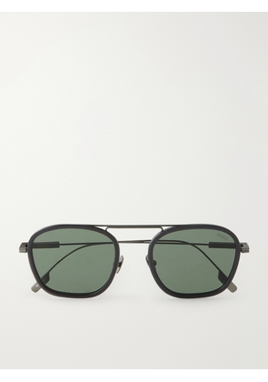 Zegna - Geometric Roun-Frame Titanium Sunglasses - Men - Gray