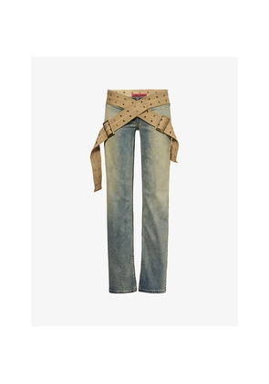 Womens Jaded London Strap-Up Stonewash Denim Jeans