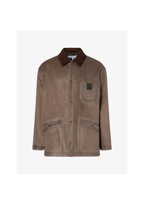 Mens Loewe Collared Brand-Patch Faux-Suede Overshirt