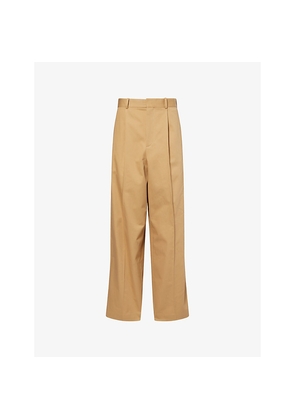 Mens Loewe Pleated Wide-Leg Cotton-Twill Trousers