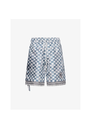 Mens Amiri Chateau Crest Check-Print Silk Shorts