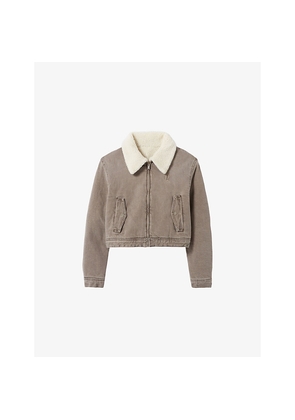 Womens Claudie Pierlot Side-Pocket Faux-Fur Denim Jacket