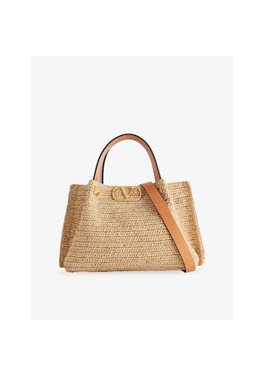 Womens Valentino Garavani Vlogo Small Raffia Tote Bag