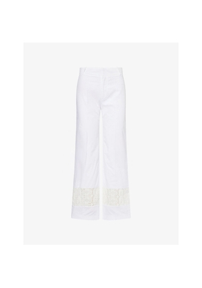 Womens Destree Open-Cut Embroidered-Hem Straight-Leg Cotton Trousers
